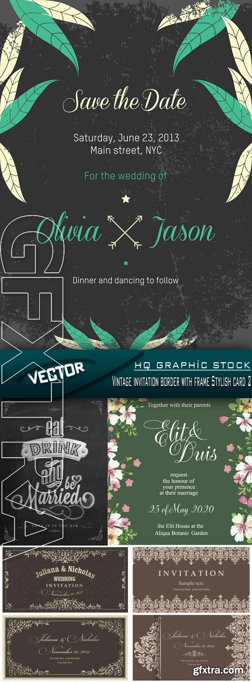 Stock Vector - Vintage invitation border with frame Stylish card 2