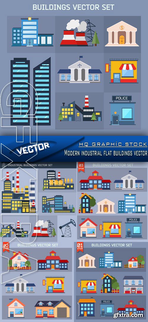 Stock Vector - Modern industrial flat buildings vector