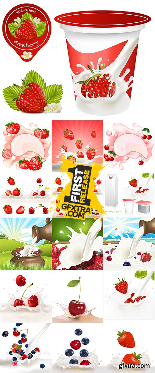 Stock: Fruits and berries in milk