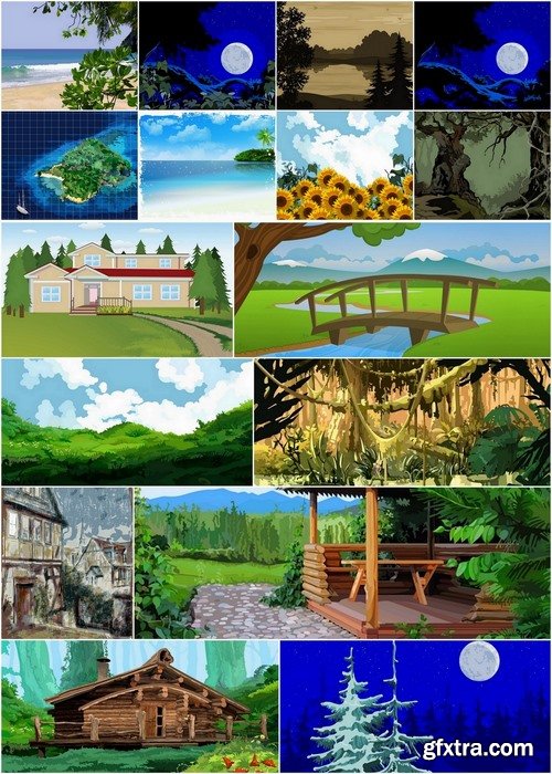 Landscape set #3 - 24 Eps - 1 Ai