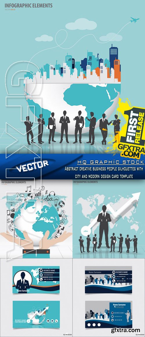 Stock Vector - Abstract creative business people silhouettes with city and modern design card template