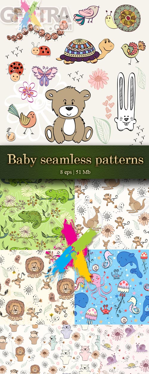 Baby seamless pattern and animals