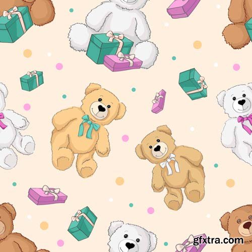 Cute seamless pattern with cartoon animals, 25xEPS
