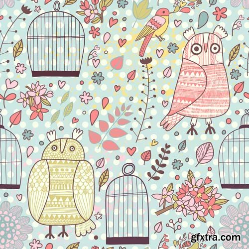 Cute seamless pattern with cartoon animals, 25xEPS