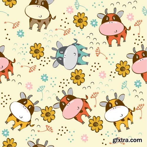 Cute seamless pattern with cartoon animals, 25xEPS