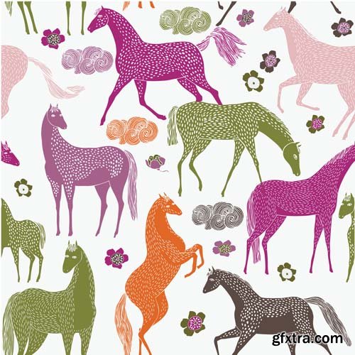 Cute seamless pattern with cartoon animals, 25xEPS
