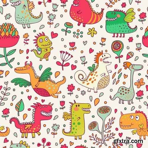Cute seamless pattern with cartoon animals, 25xEPS