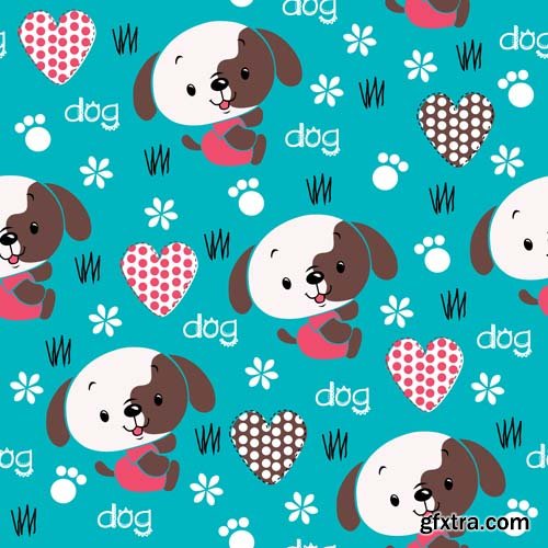 Cute seamless pattern with cartoon animals, 25xEPS