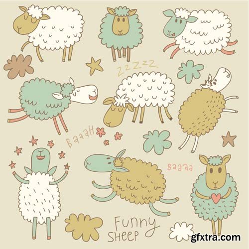 Cute seamless pattern with cartoon animals, 25xEPS