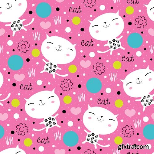 Cute seamless pattern with cartoon animals, 25xEPS