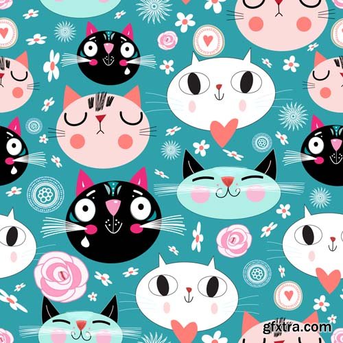 Cute seamless pattern with cartoon animals, 25xEPS