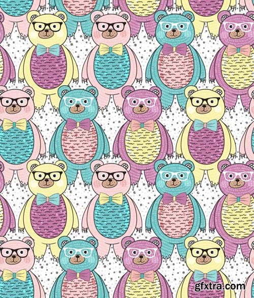 Cute seamless pattern with cartoon animals, 25xEPS