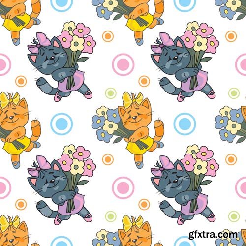 Cute seamless pattern with cartoon animals, 25xEPS