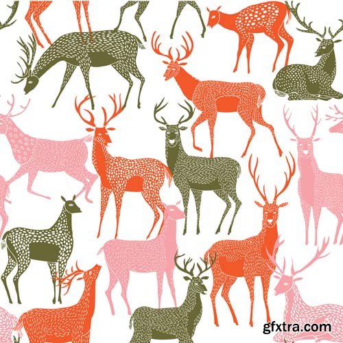 Cute seamless pattern with cartoon animals, 25xEPS