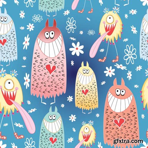 Cute seamless pattern with cartoon animals, 25xEPS