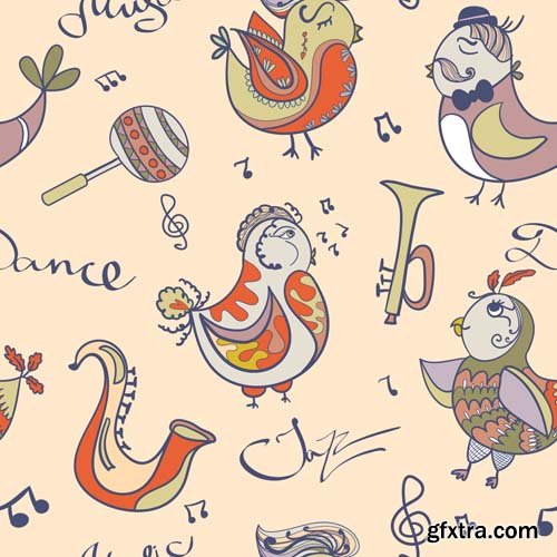 Cute seamless pattern with cartoon animals, 25xEPS