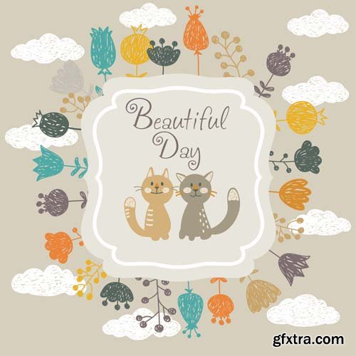 Cute seamless pattern with cartoon animals, 25xEPS