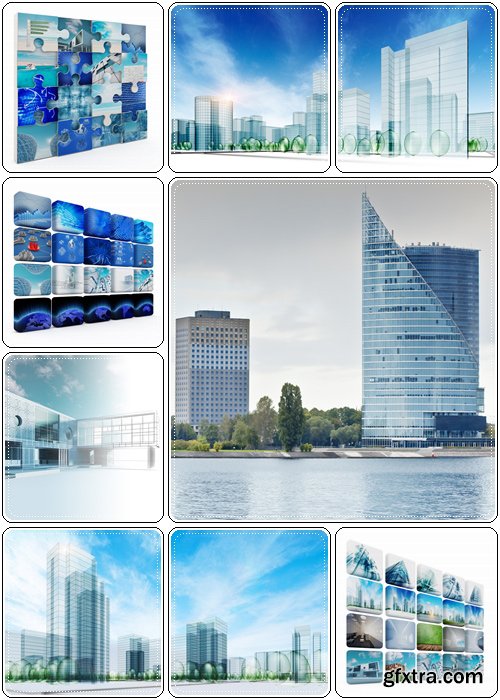 Architecture media, abstract city, building construction - Stock photo