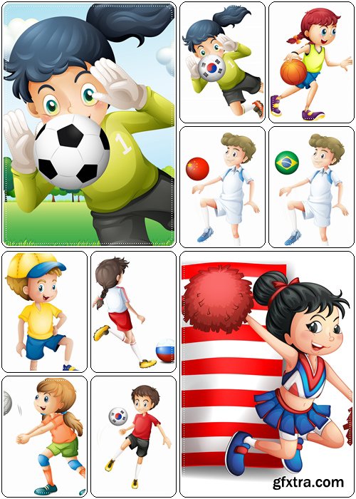 A smiling, happy kids playing with ball - Vector