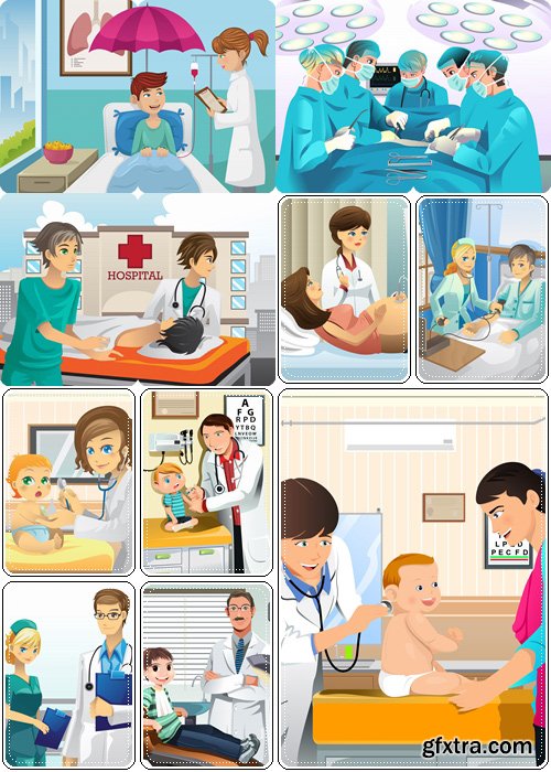 Health insurance concept, different set of doctor, medicine - Vecto