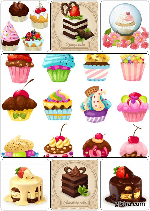 Cupcakes and muffins with different flavors and colors (chocolate white and black) - Vector