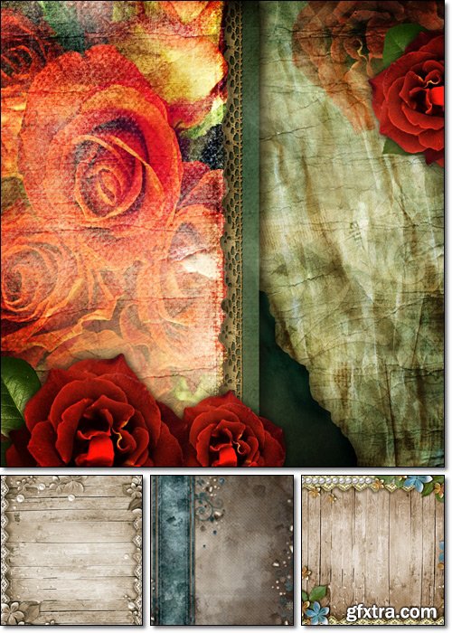 Old wooden background with a flowers, pearls, romantic retro background - Stock photo