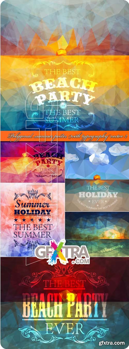 Polygonal summer poster with typography vector 2