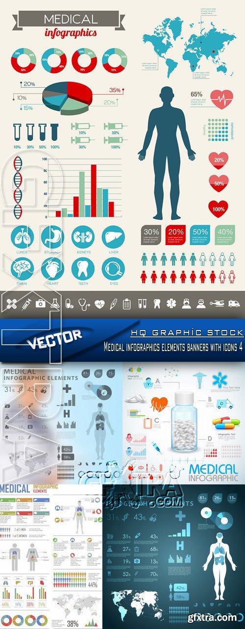 Stock Vector - Medical infographics elements banners with icons 4