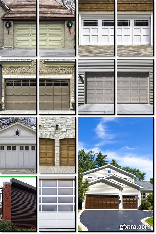 Stylish Sectional Garage Doors for one car and two - Stock photo