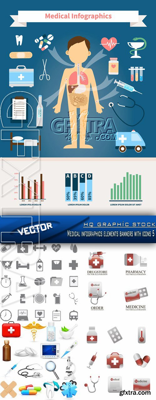 Stock Vector - Medical infographics elements banners with icons 5