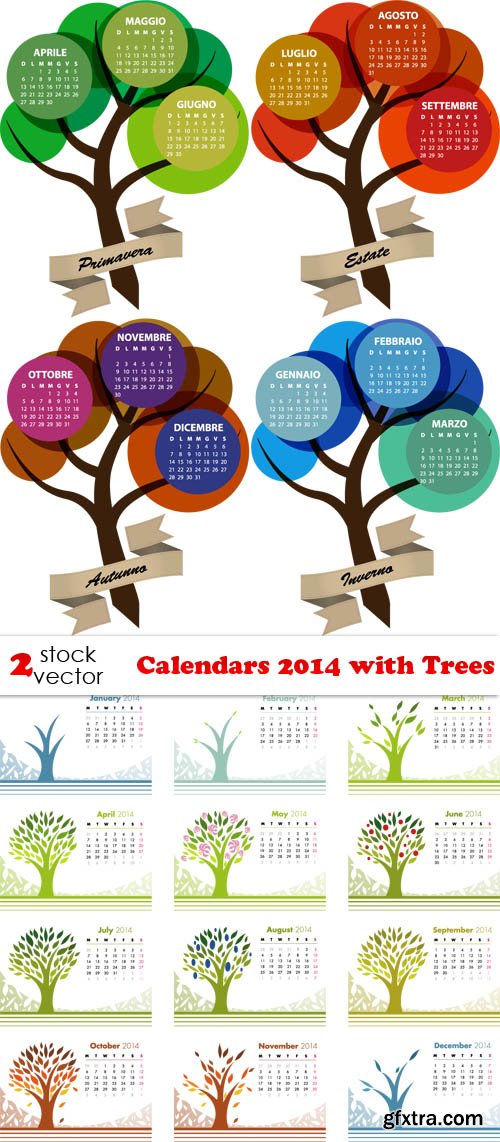 Vectors - Calendars 2014 with Trees