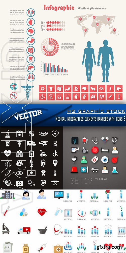 Stock Vector - Medical infographics elements banners with icons 6