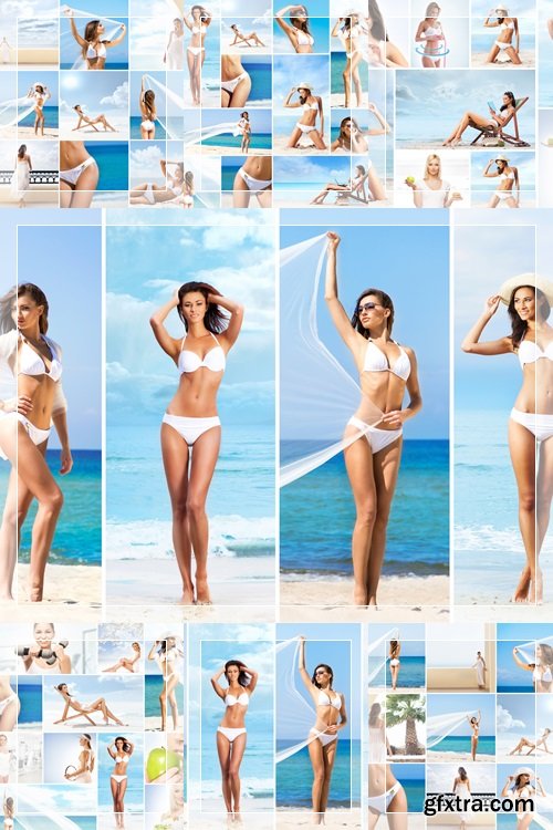 Beautiful summer collage: summer, sea, holiday, beautiful girls - Stock photo
