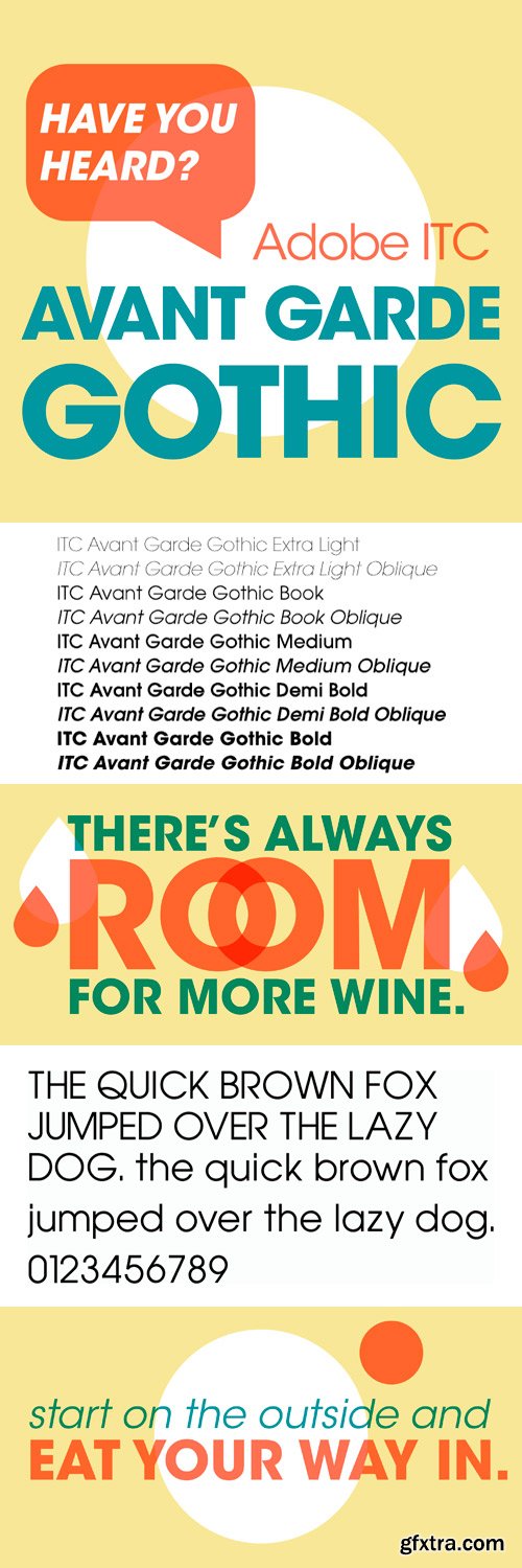 ITC Avant Garde Gothic Font Family (by Adobe) - 20 Fonts for $435