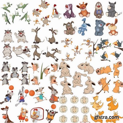 Set of Funny animals in vector - 25 Eps