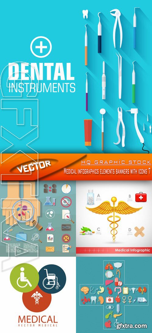 Stock Vector - Medical infographics elements banners with icons 7
