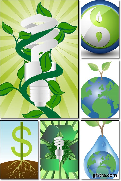 ECO - ecology, Green plant growing from globe, Eco button - Vector