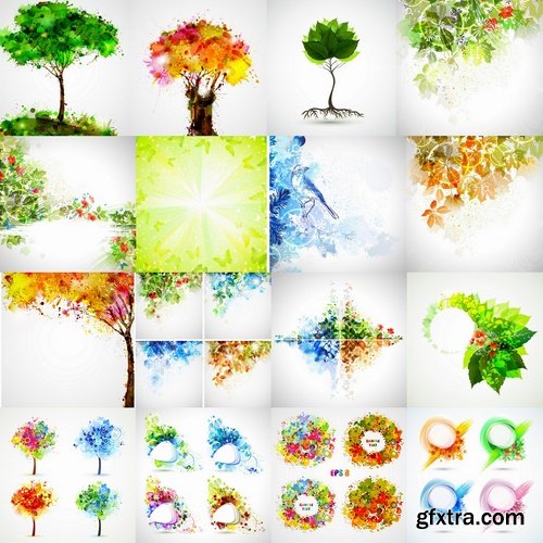 Abstract backgrounds with flowers and leaves elements #3 - 25 Eps