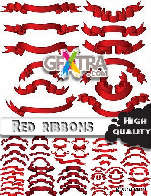Different red ribbons in vector set - 12 Eps - 13 Svg