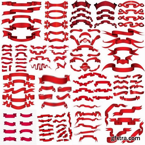 Different red ribbons in vector set - 12 Eps - 13 Svg