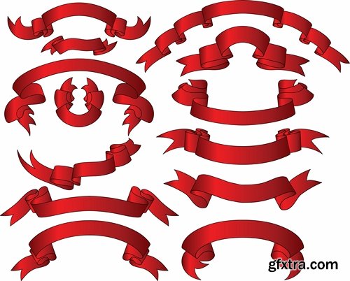 Different red ribbons in vector set - 12 Eps - 13 Svg