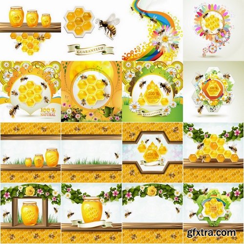 Honey bee and honeycomb in vector - 21 Eps - 17 Ai