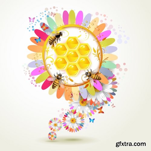 Honey bee and honeycomb in vector - 21 Eps - 17 Ai