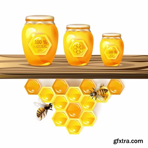 Honey bee and honeycomb in vector - 21 Eps - 17 Ai