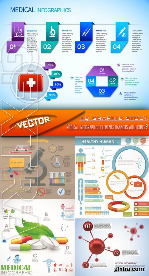 Stock Vector - Medical infographics elements banners with icons 9