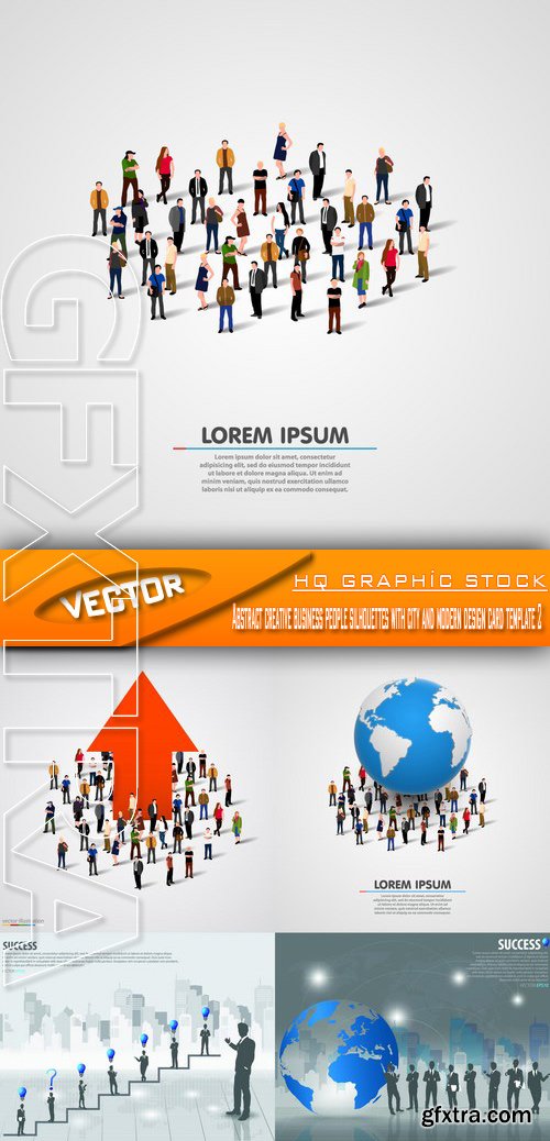 Stock Vector - Abstract creative business people silhouettes with city and modern design card template 2