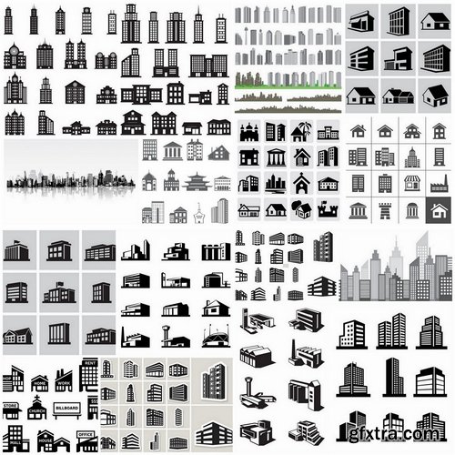 Different buldings in vector set from stock - 25 Eps