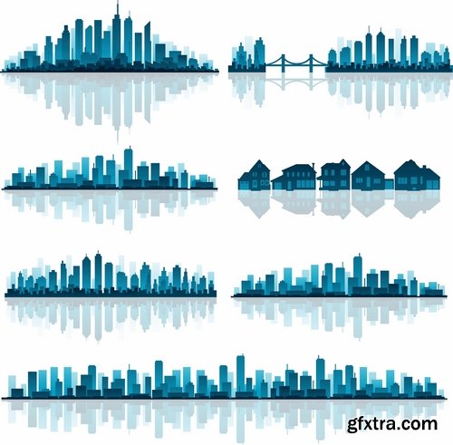 Different buldings in vector set from stock - 25 Eps