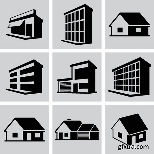Different buldings in vector set from stock - 25 Eps