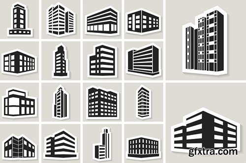 Different buldings in vector set from stock - 25 Eps